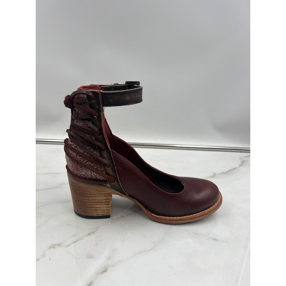 Freebird by Steven Randi Heels Womens Raeanne 6 Burgundy Leather Ankle Strap - Picture 7 of 13